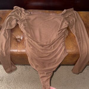 Brown Mesh Long Sleeve Bodysuit